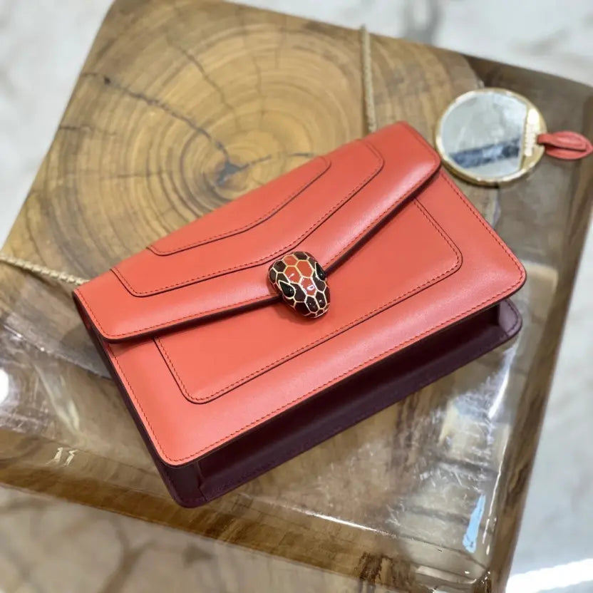 Boutique Level Quality || Bvlgari Serpenti Forever Crossbody Bag In Orange with Wine Red
