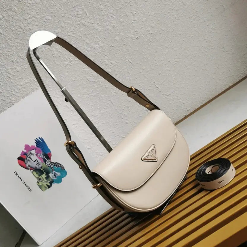 Boutique Quality || Prada Beige Arque Shoulder Bag with Flap Knockoff