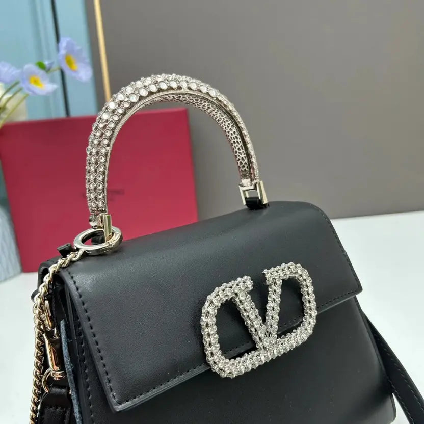 Boutique Level Quality || Valentino's New VSLING Small Crystal-Embellished Handbag in Black