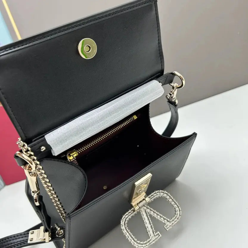 Boutique Level Quality || Valentino's New VSLING Small Crystal-Embellished Handbag in Black