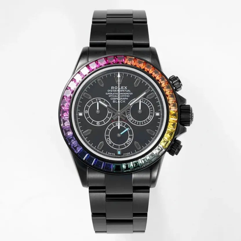 Rolex Cosmograph Daytona with a rainbow-gem-set bezel