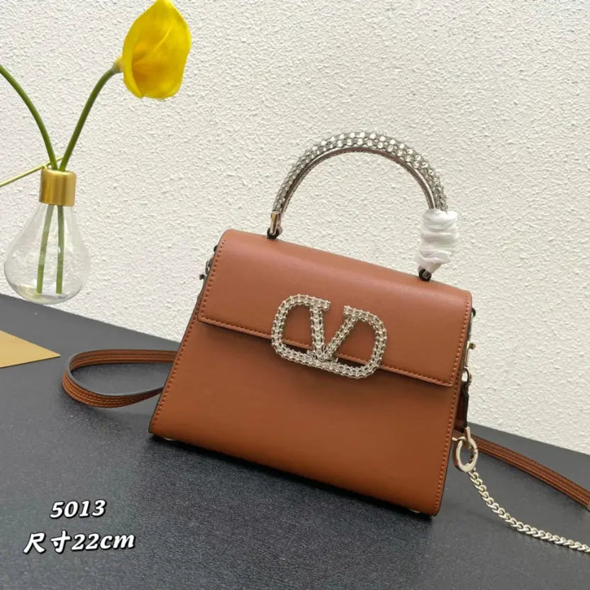 Boutique Level Quality || Valentino Small Crystal-Embellished Handbag in Brown