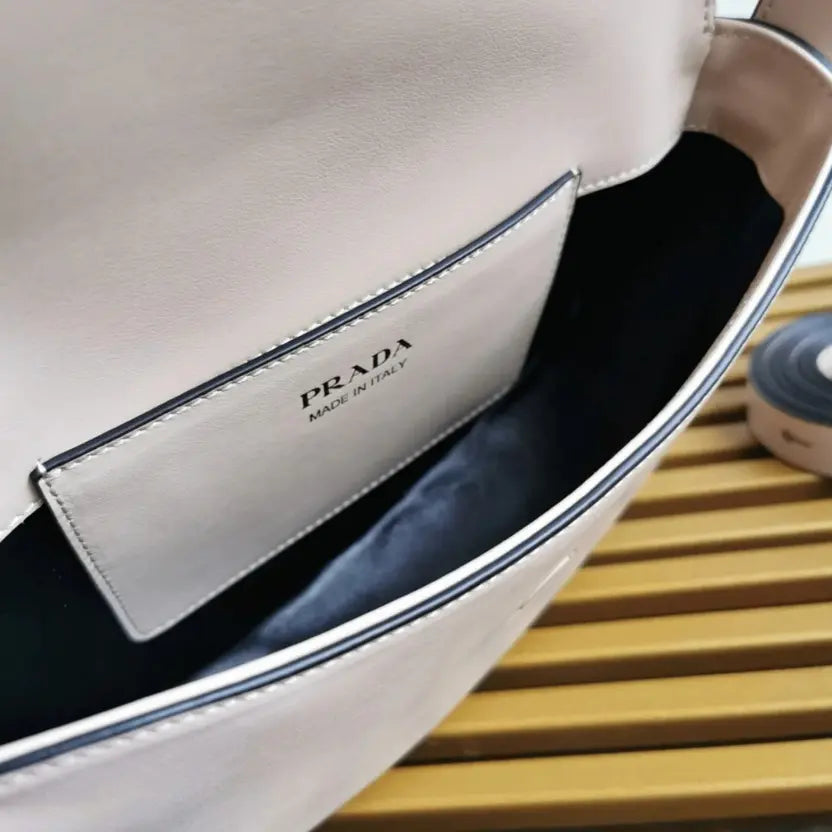 Boutique Quality || Prada Beige Arque Shoulder Bag with Flap Knockoff