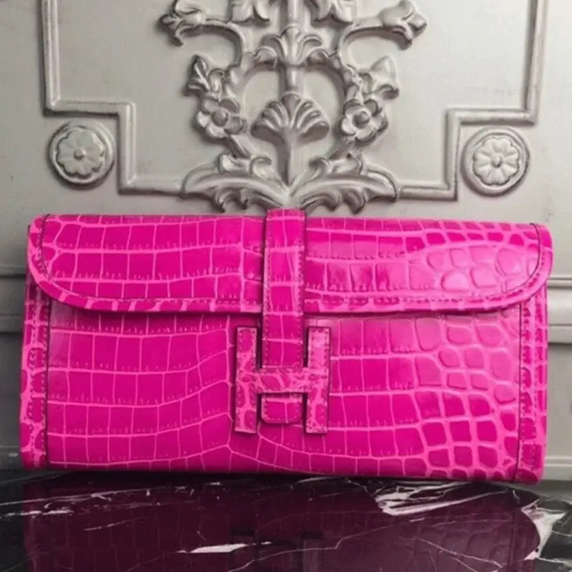 Boutique Quality || Rose Red Crocodile Leather Replica Hermes Jige Elan 29 Elegant Clutch