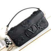 Boutique Level Quality || Valentino Loco Handbag with 3D flower Appliqué and VLogo in Black