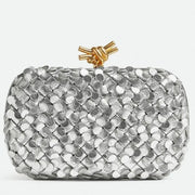 Boutique Quality || Bottega Veneta Knot Minaudiere Clutch Silver Sequins