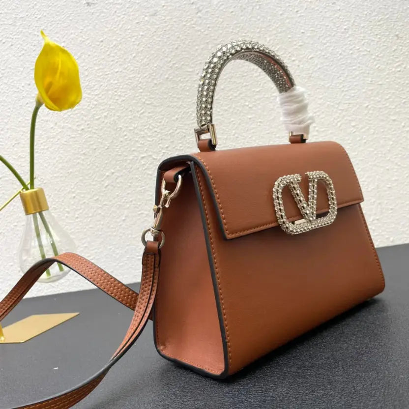 Boutique Level Quality || Valentino Small Crystal-Embellished Handbag in Brown