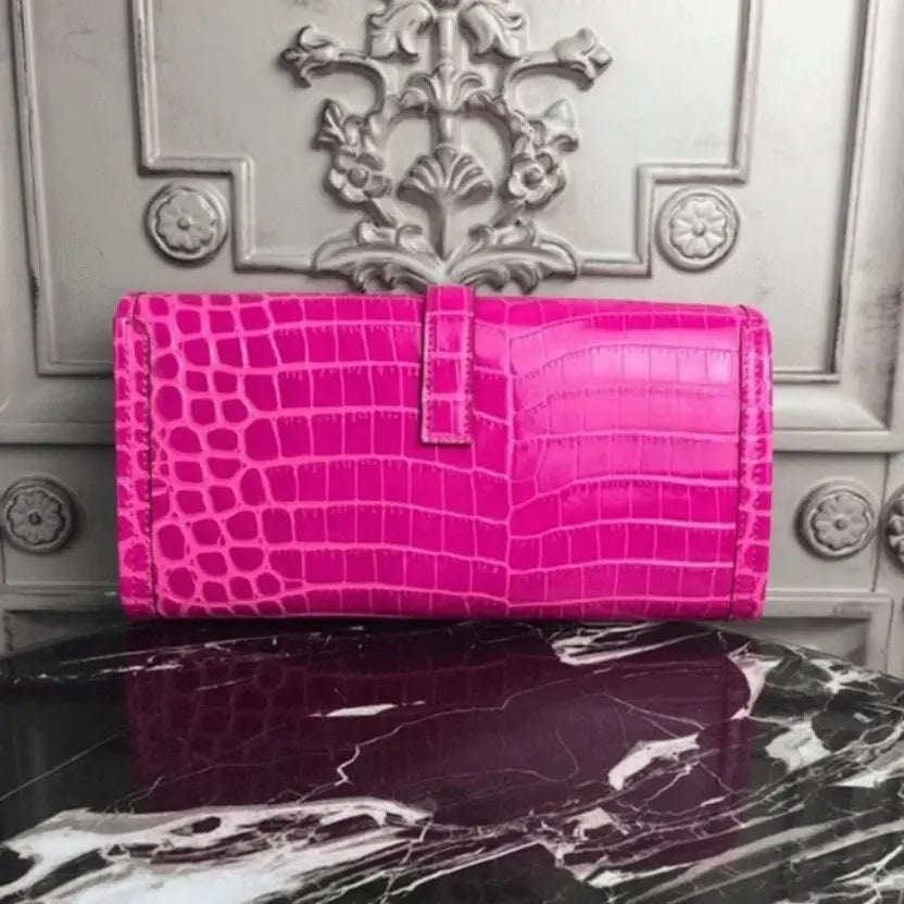 Boutique Quality || Rose Red Crocodile Leather Replica Hermes Jige Elan 29 Elegant Clutch