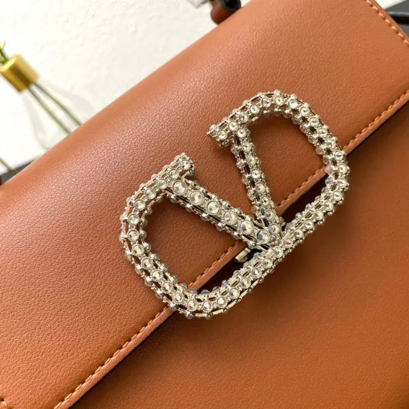 Boutique Level Quality || Valentino Small Crystal-Embellished Handbag in Brown