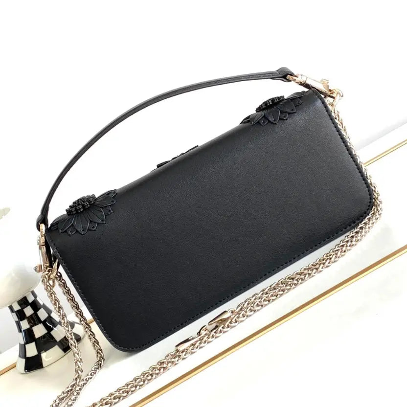 Boutique Level Quality || Valentino Loco Handbag with 3D flower Appliqué and VLogo in Black