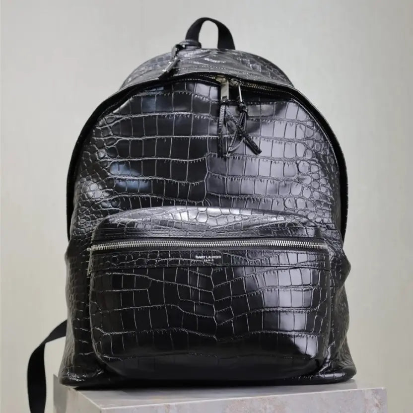 Boutique Quality || YSL Black Crocodile Pattern Backpack