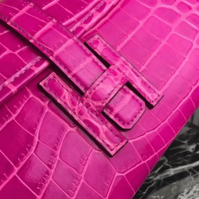 Boutique Quality || Rose Red Crocodile Leather Replica Hermes Jige Elan 29 Elegant Clutch