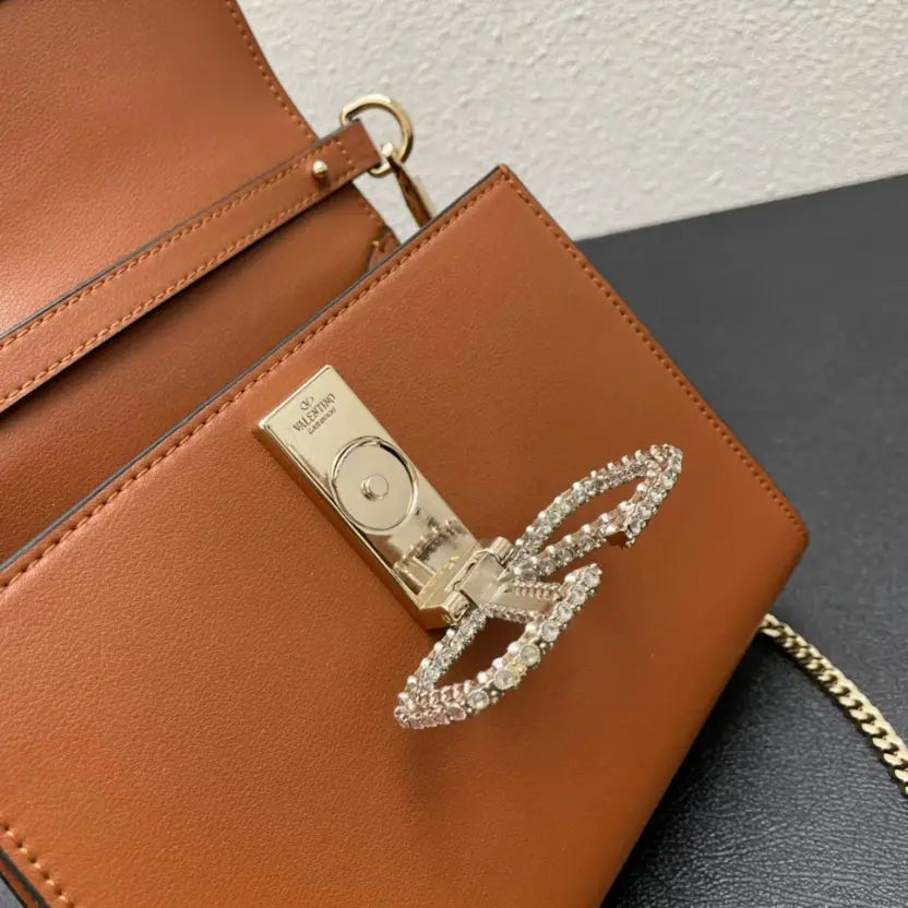 Boutique Level Quality || Valentino Small Crystal-Embellished Handbag in Brown