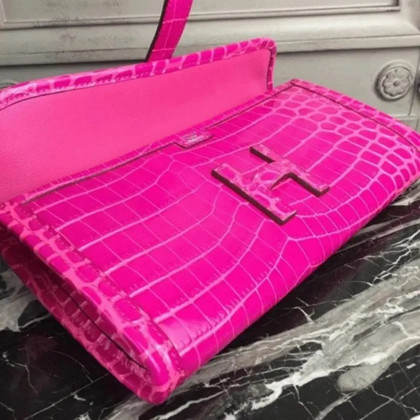 Boutique Quality || Rose Red Crocodile Leather Replica Hermes Jige Elan 29 Elegant Clutch