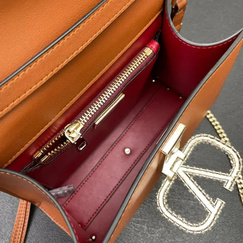Boutique Level Quality || Valentino Small Crystal-Embellished Handbag in Brown