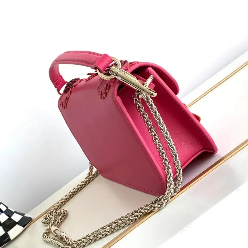 Boutique Level Quality || Valentino Loco Handbag with 3D Flower Appliqué and VLogo in Pink