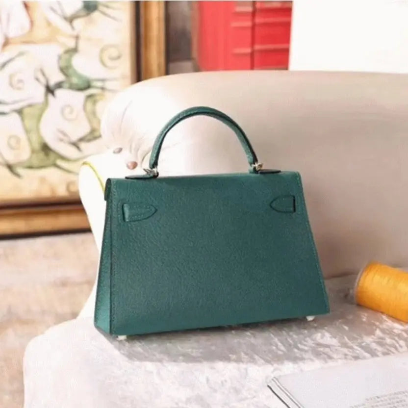 Boutique Quality || Malachite Chevre Luxury Hermes Kelly 20cm Bag