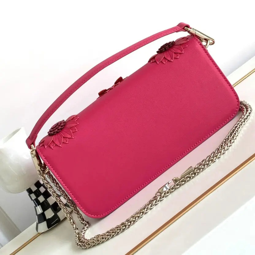 Boutique Level Quality || Valentino Loco Handbag with 3D Flower Appliqué and VLogo in Pink