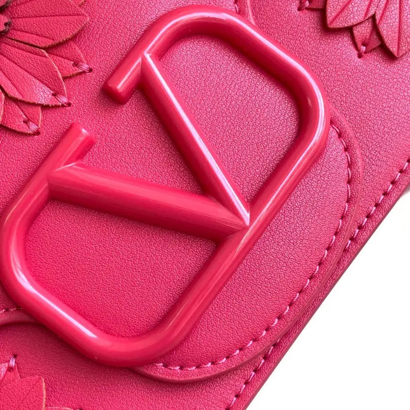 Boutique Level Quality || Valentino Loco Handbag with 3D Flower Appliqué and VLogo in Pink