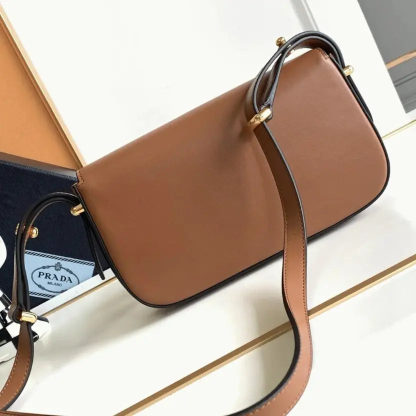 Boutique Quality || Prada Shoulder Bag Knockoff in Cognac Smooth Calfskin