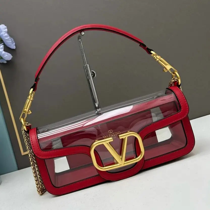 Boutique Level Quality || Valentino Garavani's Transparent Loco Handbag in Red