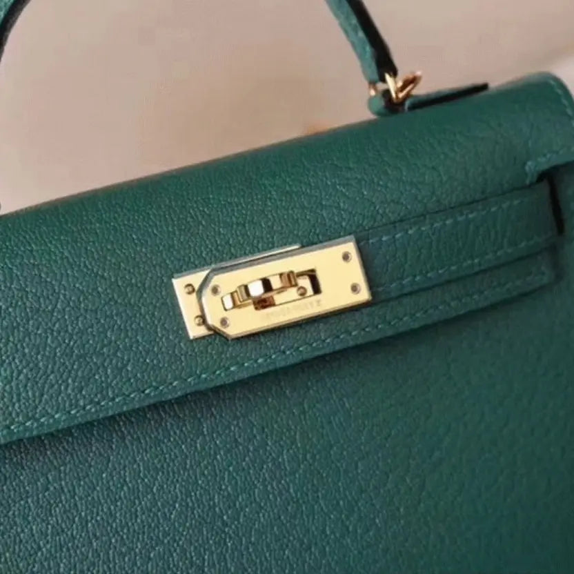 Boutique Quality || Malachite Chevre Luxury Hermes Kelly 20cm Bag