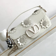 Boutique Level Quality || Valentino Loco Handbag with 3D Flower Appliqué and VLogo in Silver
