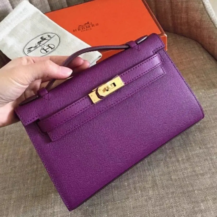 Boutique Quality || Cyclamen Epsom Knockoff Hermes Kelly Pochette Light Purple Clutch