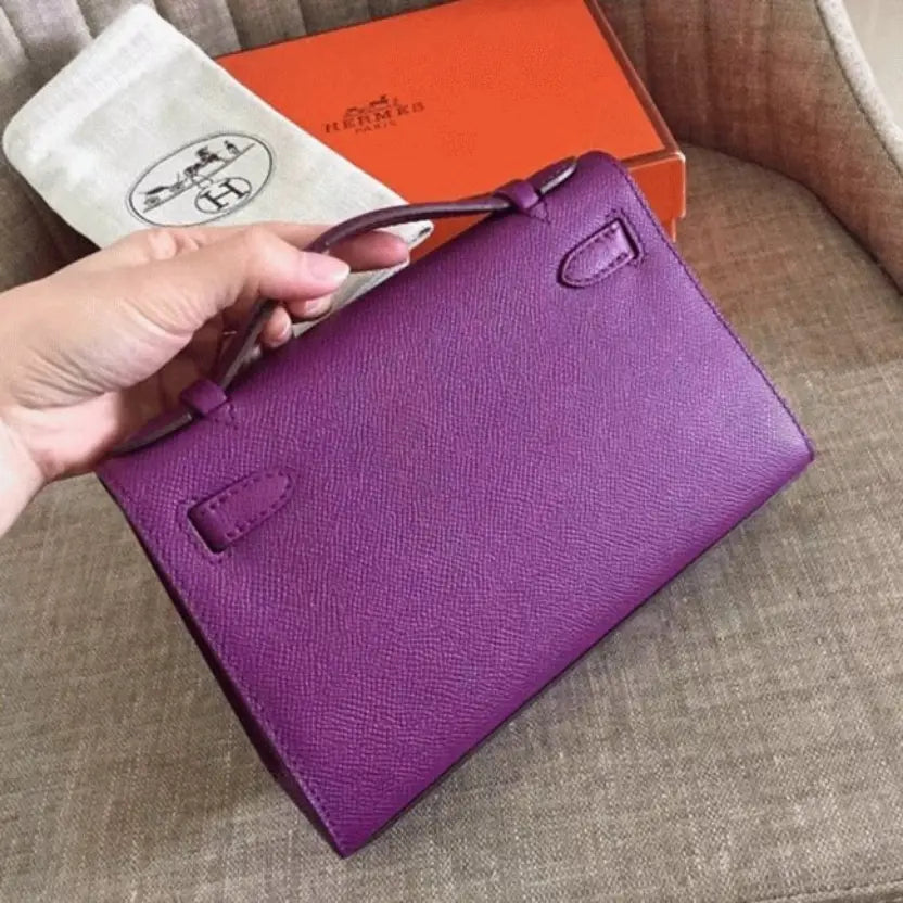 Boutique Quality || Cyclamen Epsom Knockoff Hermes Kelly Pochette Light Purple Clutch