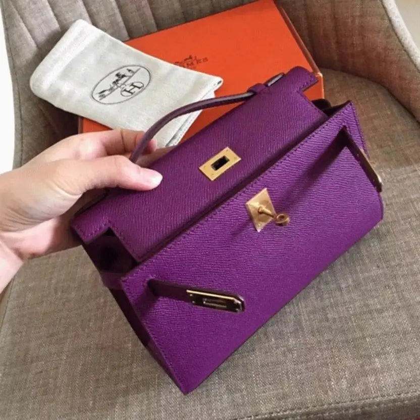 Boutique Quality || Cyclamen Epsom Knockoff Hermes Kelly Pochette Light Purple Clutch