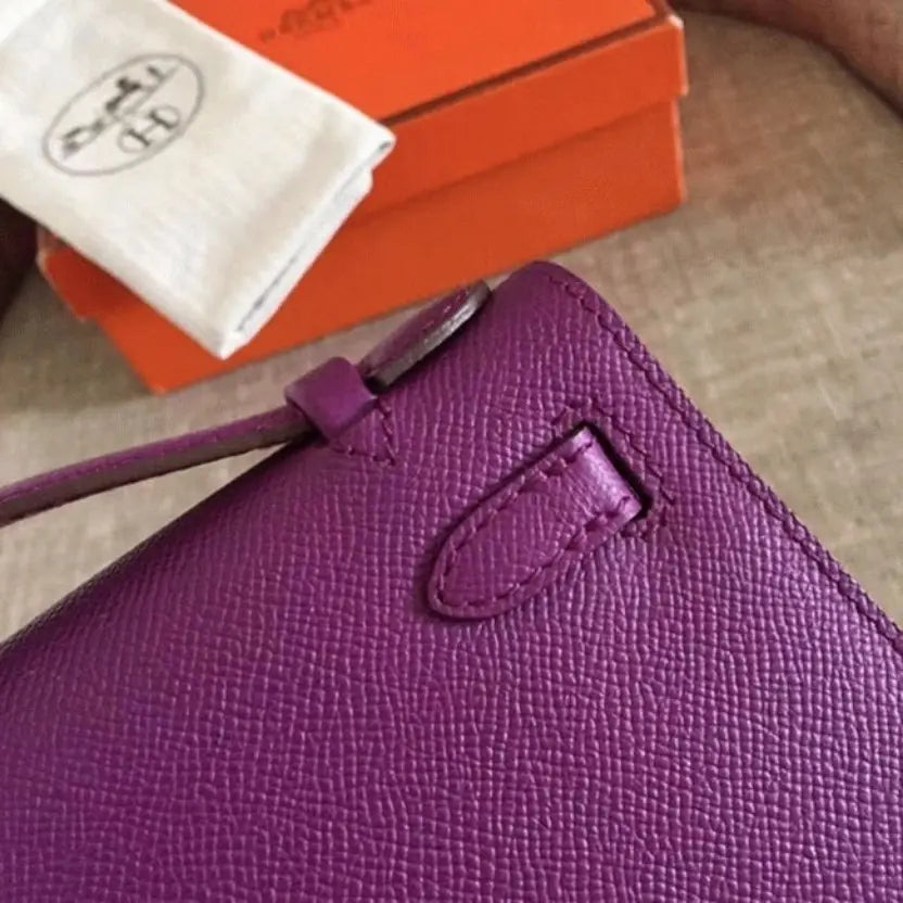 Boutique Quality || Cyclamen Epsom Knockoff Hermes Kelly Pochette Light Purple Clutch