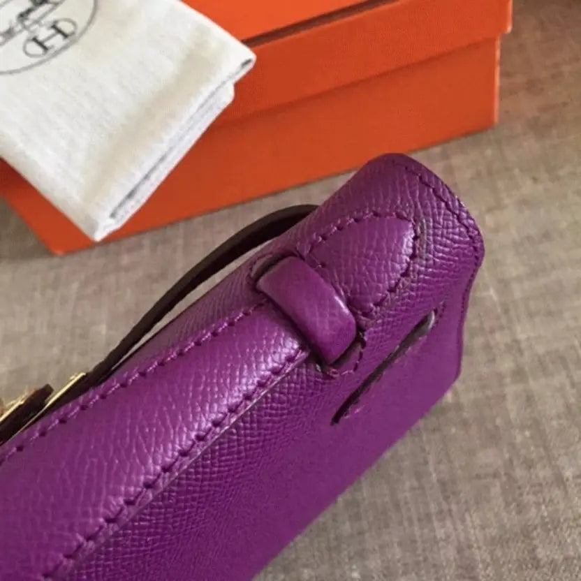Boutique Quality || Cyclamen Epsom Knockoff Hermes Kelly Pochette Light Purple Clutch