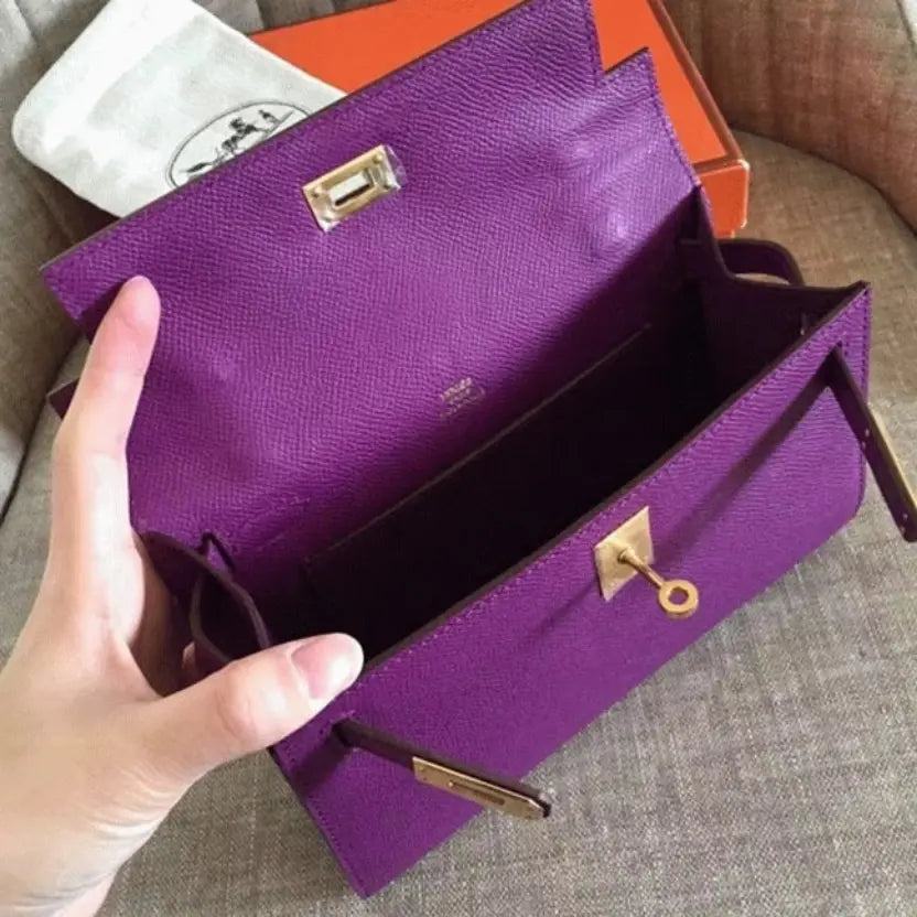 Boutique Quality || Cyclamen Epsom Knockoff Hermes Kelly Pochette Light Purple Clutch