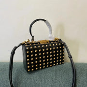 Boutique Level Quality || Valentino Garavani Rockstud Alcove Leather Box Bag in Black