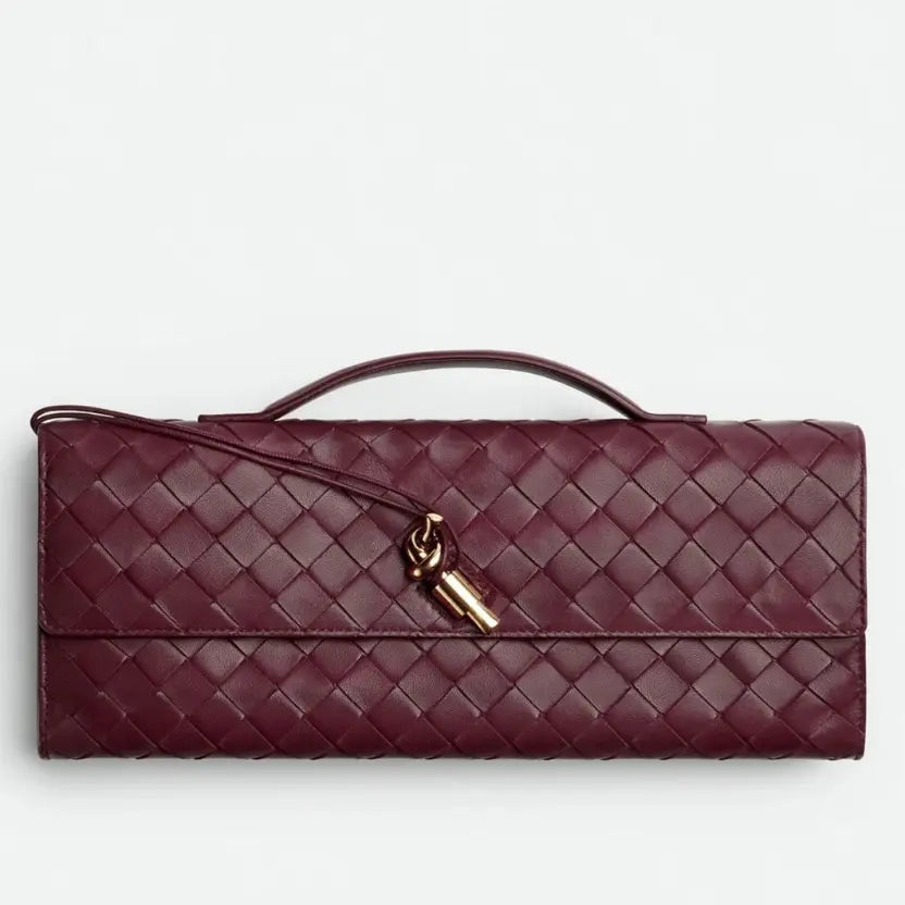 Boutique Quality || Bottega Veneta Andiamo Clutch with Handle Barolo Intrecciato Lambskin