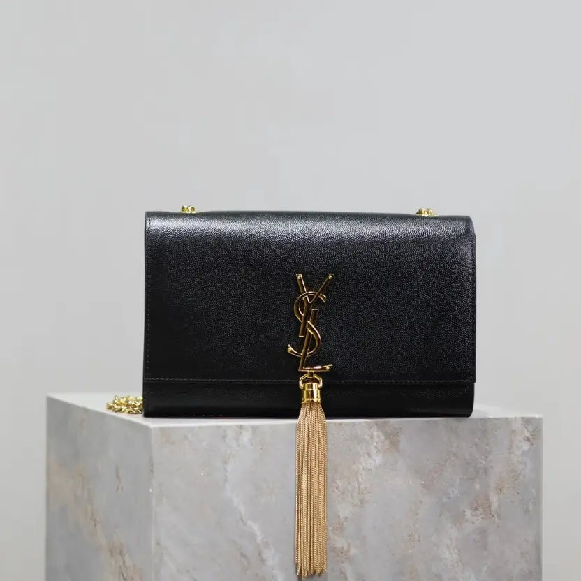 Boutique Quality || KATE 24cm Tassel Bag in Black and Gold