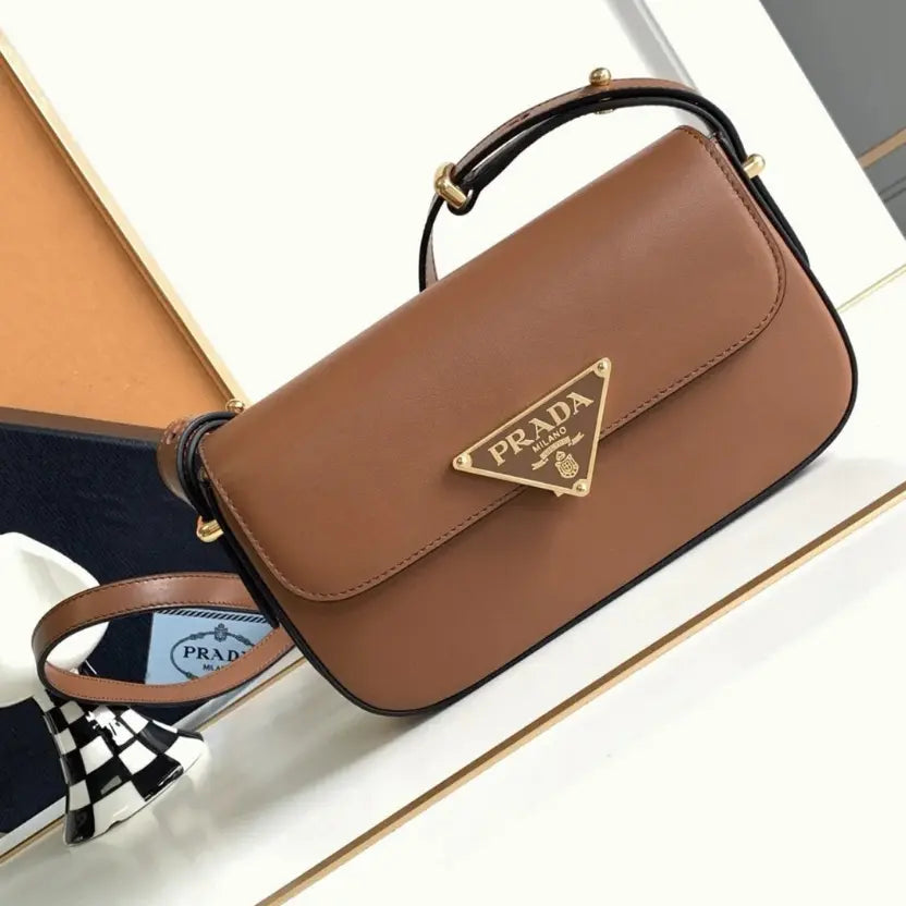 Boutique Quality || Prada Shoulder Bag Knockoff in Cognac Smooth Calfskin