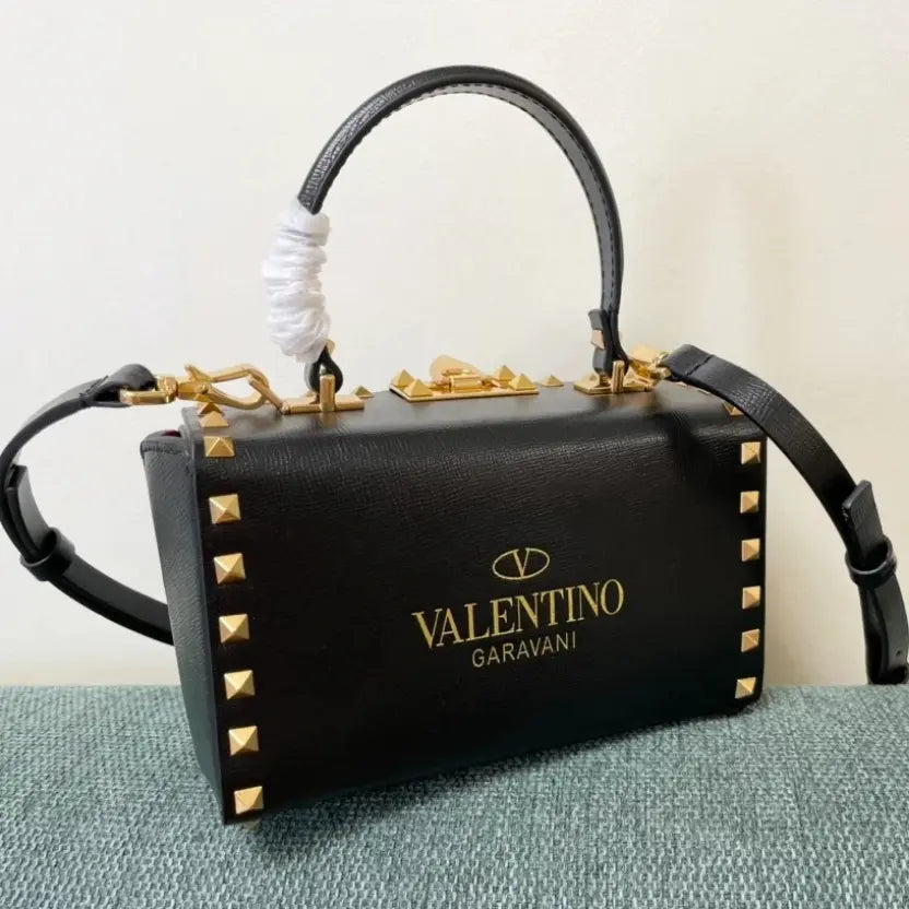 Boutique Level Quality || Valentino Garavani Rockstud Alcove Box Top-Handle Bag in Black