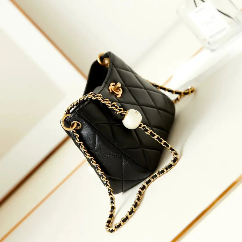 Boutique Quality || Chanel 24s Pearl Adjustable Ball Hobo Bag in Black