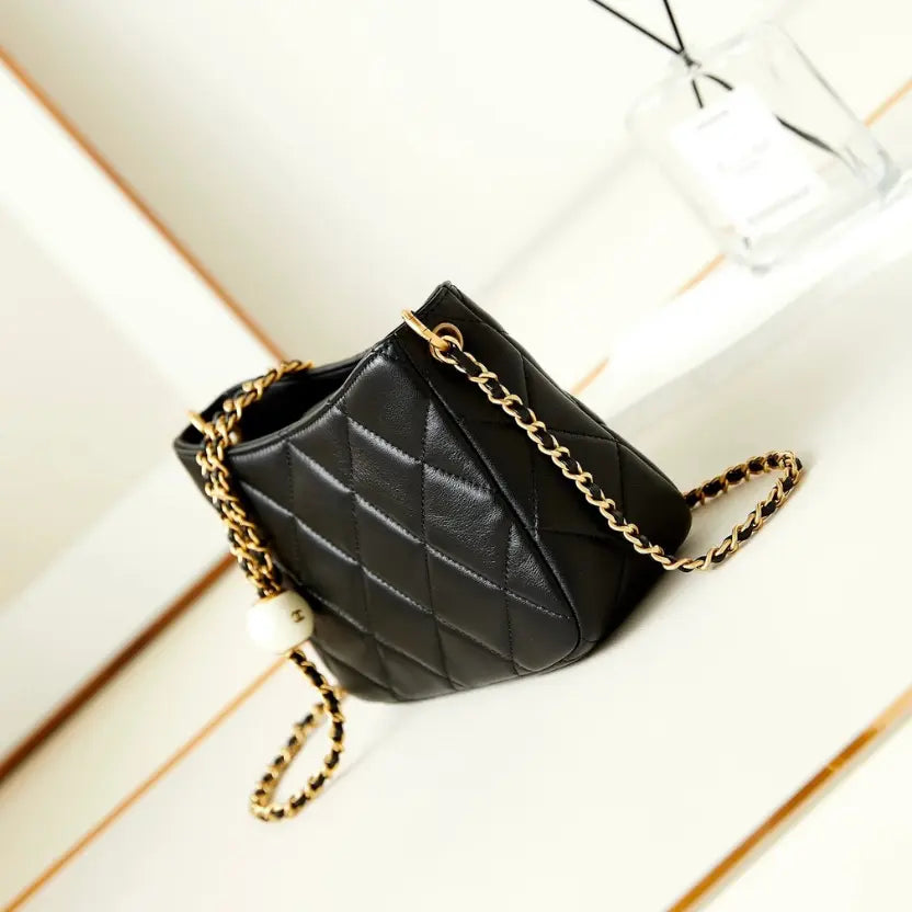 Boutique Quality || Chanel 24s Pearl Adjustable Ball Hobo Bag in Black