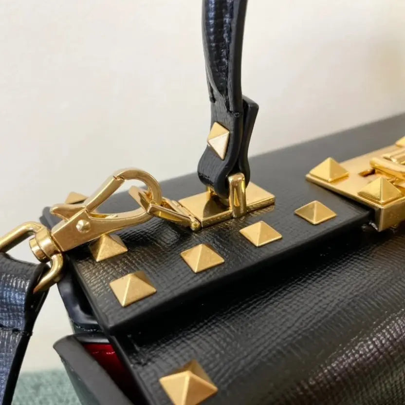 Boutique Level Quality || Valentino Garavani Rockstud Alcove Box Top-Handle Bag in Black
