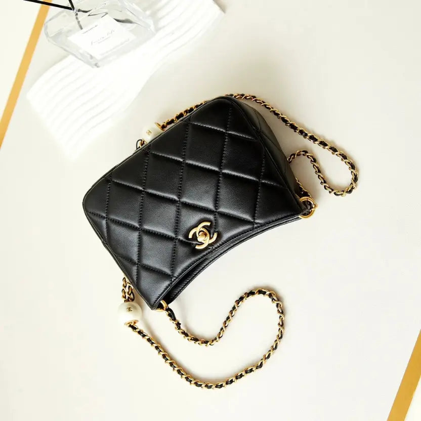 Boutique Quality || Chanel 24s Pearl Adjustable Ball Hobo Bag in Black
