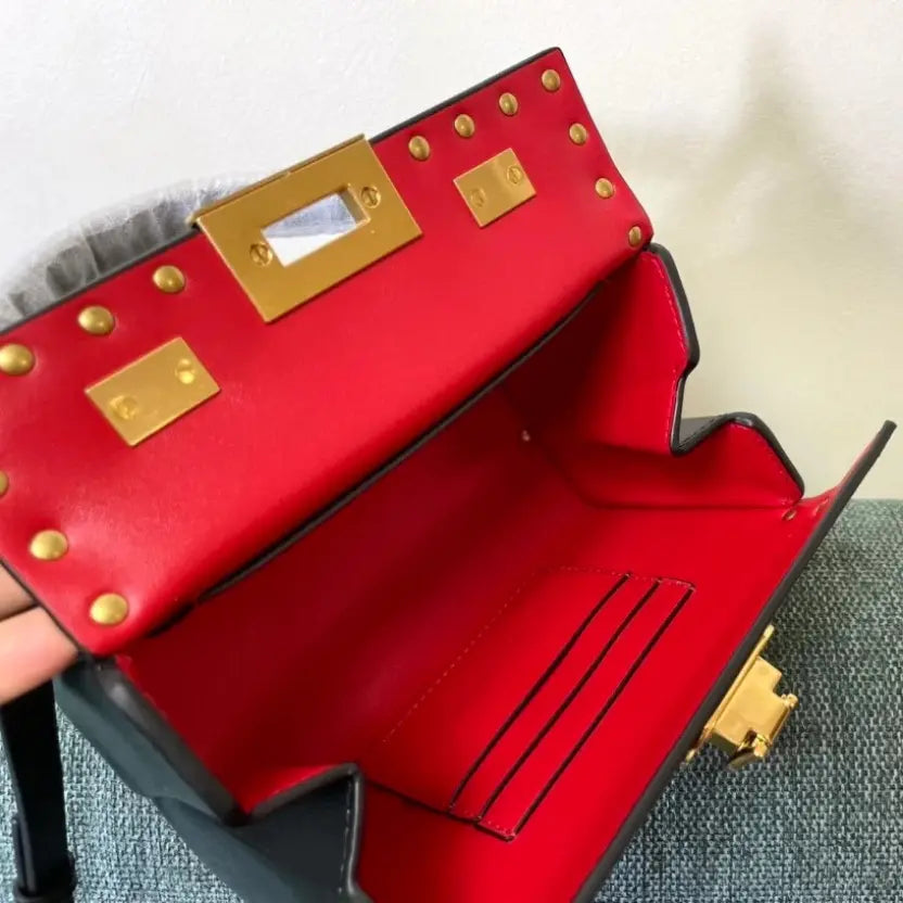 Boutique Level Quality || Valentino Garavani Rockstud Alcove Box Top-Handle Bag in Black
