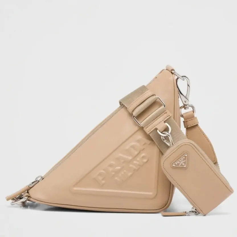 Boutique Quality || Prada Triangle Shoulder Bag in Beige