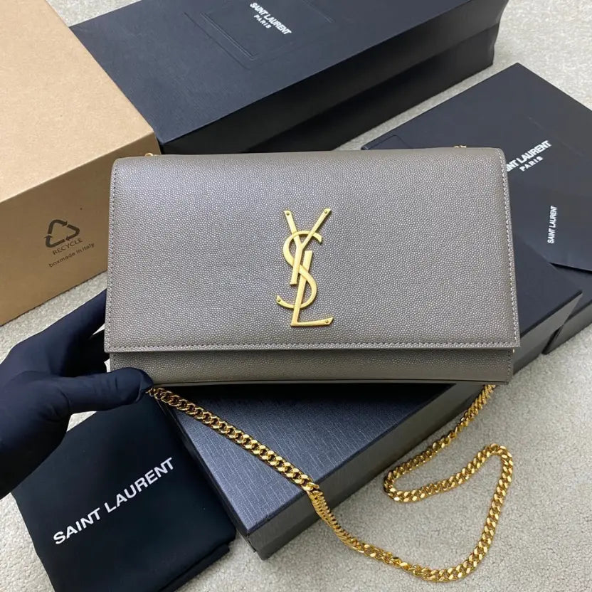 Boutique Quality || YSL Spherical Gray/Gold Kate Chain Crossbody Bag