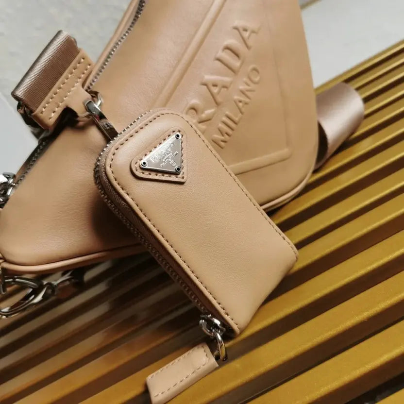 Boutique Quality || Prada Triangle Shoulder Bag in Beige