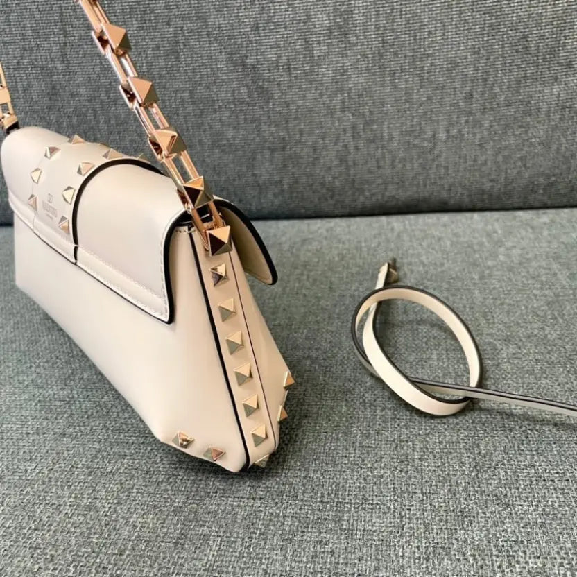 Boutique Level Quality || Valentino Garavani Rockstud Shoulder Bag in White