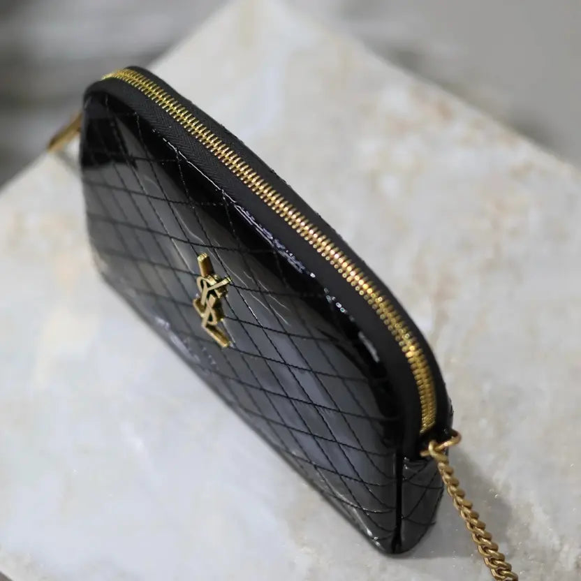 Boutique Quality || YSL Black Patent Leather with Gold Hardware GABY Chain Bag