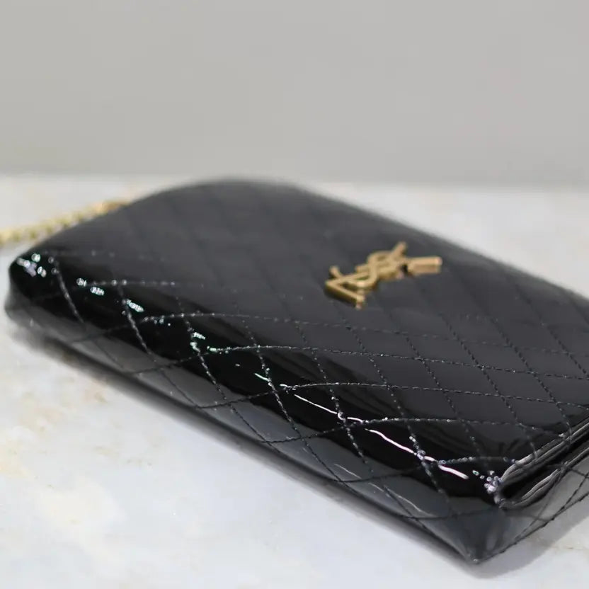 Boutique Quality || YSL Black Patent Leather with Gold Hardware GABY Chain Bag