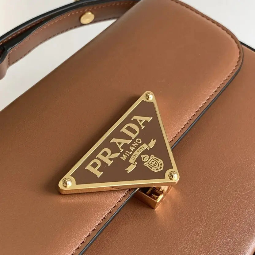 Boutique Quality || Prada Shoulder Bag Knockoff in Cognac Smooth Calfskin